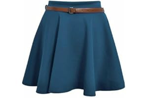 Shop Nova® Womens Plain/Check Tartan Print Belted Skirt Elasticated Waist Skirts Ladies Stretch Flippy Short Flared Mini Skater Size UK 8-26