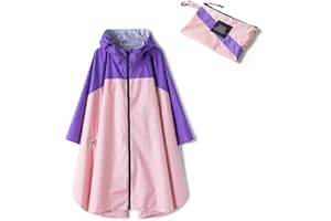 Freiesoldaten Donne Impermeabile Poncho da pioggia Leggero con Cappuccio Cappotto Antipioggia Cerniera Abbigliamento da Pioggia Giacca a Vento Giacca da Pioggia