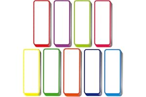 GETALIFT 54pcs Magnetic Dry Erase Labels, Reusable Name Tags Magnets for Students Classroom, 9 Color Magnetic Name Plate for Whiteboard Refrigerator Shelving School Bus 3.2"x1.2" Each-Color Border