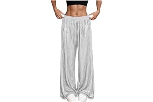 GENERISCH Pailettenhose Damen Einfarbig Lange Glitzer Hose Silvester Outfit Pailletten Karneval Kostüm Pailletten Hose Weites Bein Freizeithose Elastischem Bund Schlaghose Paillettens Haremshose Bauchtanzhose