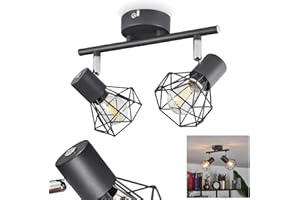 hofstein Plafonnier Gullspang en métal anthracite, deux spots rotatifs projetant un effet luminueux au plafond, idéal pour un couloir ou une chambre, pour 2 ampoules E14, ampoule(s) non incluse(s)