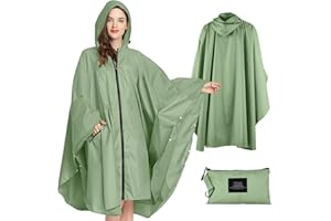 SOPPY Regenmantel für Frauen, Langer Regenponcho wasserdichte Regenbekleidung Regenjacke Winddichte Regencape Raincoat Regenschutzbekleidung mit Pattentasche Kapuze Tunnelzug