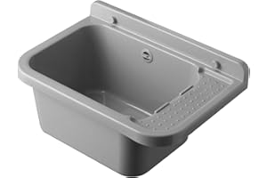 Negrari Lavandino-Pilozzo a Muro AM2051G in resina, Resistente agli agenti atmosferici, Fornito con Kit di fissaggio e Kit di scarico, per Esterno 50x34h21, Grigio Cemento