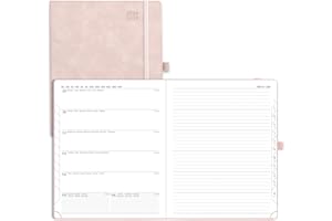 POPRUN Academic Diary Week to View 2024-2025 Large PU Leather Soft Cover 26.5 x 21.5 cm - 24/25 Weekly Planner & Notebook in One, Inner Pocket, Monthly Tab (Soft Pink)