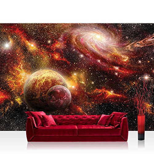 Vlies Fototapete 416x254cm PREMIUM PLUS Wand Foto Tapete Wand Bild Vliestapete - Himmel Tapete Weltraum Weltall Galaxy Sterne Planeten Himmel orange - no. 1379