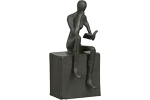 ‎STEINFIGURENWELT GIEBEN Casablanca Design Skulptur Buchstütze Readable Frau lesend mit Buch in der Hand Höhe 15 cm Breite 6.5 cm aus Eisen brüniert Wohnzimmer Skulpturen Deko Modern