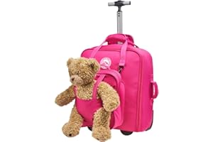 Cabin Max Underseat Children's Bear Bag 30L 45x36x20cm Trolley Backpack with Removable Bag (Pink)
