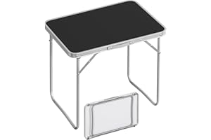 WOLTU Portable Folding Camping Table, Lightweight Aluminum Picnic Table with Handle, Fold Up Garden Table for Outdoor Beach BBQ, 70 x 50 x 60 cm, Black