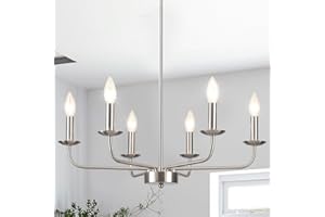 ‎LXWNYY Kronleuchter Modern Wohnzimmer Hängelampe, 6 Flammig Silber Pendelleuchte Esstisch Vintage, Nickel Industrial Deckenlampe mit E14 Fassung, Nickel Hängeleuchte lampe für Küche, Esszimmer, Schlafzimmer