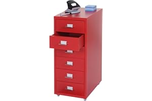 MENDLER Caisson à roulettes Boston T851, Placard en Acier, 69x28x44cm 6 tiroirs - Rouge