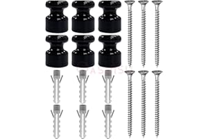 OASHISU Isolatori in porcellana per installazione con cavo trecciato tessile, [6 pezzi Nero lucido, Ø18mm, porcellana], Isolatori in ceramica vintage per Cavi Trecciati