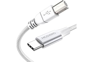MOSWAG MIDI-kabel USB C till USB B typ C MIDI till USB Flätad Nylon 2.0 Skrivare Höghastighets skannerkabel med metallkontakt Kompatibel med skrivare AiO, HP, Canon och mer