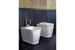 Yellowshop - Sanitari Bagno A Terra Pavimento Filo Muro Mod. Epoca Classico Vaso Wc + Bidet E Coprivaso Soft Close