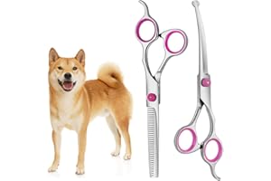 XoeLLe Forbici Toelettatura Cani Professionali, 2 Pezzi Toelettatura Cani Forbici Inox Inossidabile con Punte di Sicurezza Rotonde, Kit Forbici Toelettatura Cani per Toelettatura Animali (Rosa)
