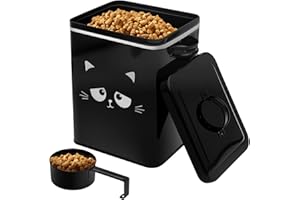 Ghshanog Pet Food Storage Container 6L,Metal Cat Food Container with Airtight Lid and Scoop,Portable Pet Treats Dispenser Dog Cat Animal Dry Food Dispenser Bin for Cats Dogs Birds