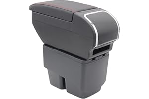 KAERGK Scatola Bracciolo Per Fiesta 2009 2010 2011 2012 2013 2014 2015 2016 2017 Console Centrale Scatola di Immagazzinaggio con Portabicchieri Doppio Strato Bracciolo Accessori Nero (Nero con Linea Rossa)