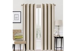 EASELAND Beige Blackout Curtains 66x72 Inch, Thermal Insulated Room Darkening Eyelet Blackout Curtains for Bedroom Living Room Kitchen Nursery, 2 Panels