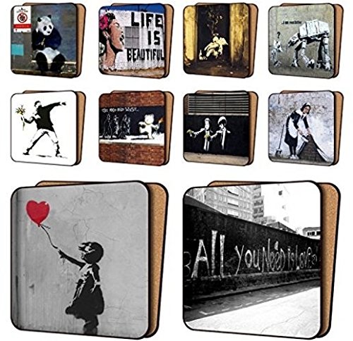 BANKSY Print Coasters Pack of 10 – NEW Art Coasters Furniture, Dinnerware Sets 11cm x 11cm - 2