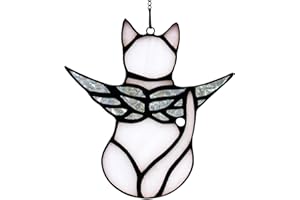 Lam-lord Angel Cat Memorial Gifts Ornaments, Stained Acrylic Window Hanging Decor, Angel Wings Cat Sun Catcher Pet Memorial Statue for Cat Lovers Pet Loss Cat Themed Sympathy Present(White)