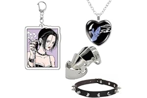 GENERIC XHBTS Nana Anime Ring Halskette Keychian PU Choker und Aufkleber Cosplay Knöchelringe Gothic Fingerknochen Ring Punk Schmuck Zubehör Requisiten, Metall, Perle
