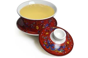 VV8OO Gaiwan Taza de té 7 oz Chino Dargon Sancai Cubierta Bowl Lip Saucer Set para té Gongfu (rojo)