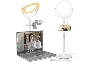 YARRASHOP Ring Light with Stand, Desk Ring Light with Phone Holder for Laptop/Video Conferencing/webcam Lighting/Zoom Meetings, 8" Selfie Ring Light for Makeup/Live Streaming/YouTube/Tiktok (White)