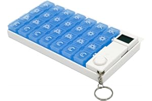 GossipBoy Detachable Portable 7 Day 28 Slot Weekly Electronic Timing Pill Case Alarm Timer Medicine Reminder Storage Organizer Box Travel Tablets Holder for Old People, Blue