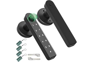 HEIXSMT Fingerprint Door Knob Biometric Door Lock with Code Keyless Entry Door Handle for Bedroom Home Hotel Office Apartment Black