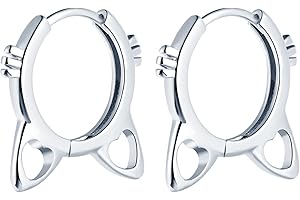 Yumilok Boucles d'oreilles en Argent 925 Femmes Filles Bagues d'oreilles en Forme de Chat Mignon Créoles Créatives de Diamètre de 1cm