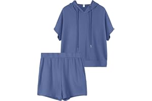 REORIA Women Tracksuit Set with short sleeve Hoodie and flowy Shorts two piece Outfit co ord Sets for Women