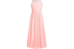 Freebily Bambina Chiffon Abito Lungo Matrimonio Principessa Vestito Ragazza Elegante Cerimonia Lungo Abito Sposa Senza Maniche Abiti Damigella Ragazza 4-14 Anni
