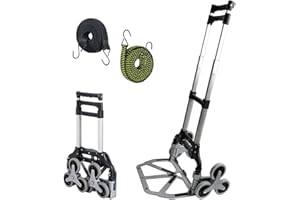 Pejevir Sackkarre Treppensteiger Klappbar, Transportkarre Aluminium bis 70kg/125kg, Faltbare Treppenkarre, 2 Expanderseil, Verstellbarem Griff, Ladefläche mit Anti-Rutsch-Pads