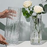 QEEYON Large Glass Vase, Cylindrical Clear Glass Vase 30cm Tall for Flower Arrangements for Centerpieces, Living Room, Kitche