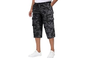 NANAMEEI Pantacourt Cargo Homme Short 3/4 Travail Hommes Bermuda Long Homme Été avec Multi Poches