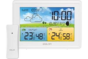 LEVIPE Station météo sans Fil avec 1 Capteurs Intérieure Extérieure, Thermomètre Hygromètre Baromètre LED Ecran Rétro-éclairage Horloge Numérique Alarme et Snooze Affichage (Blanc)