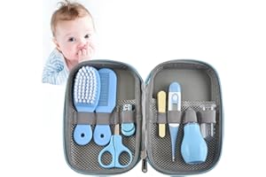 Guillala 8pcs Trousse de Soin Bébé, Professionnel Trousse de Toilette Bebe Kit Soin Naissance Bebe pour Enfants sans BPA Non Portable Bébé Articles Essentiels de Soins pour Le Voyage à la Maison Blue