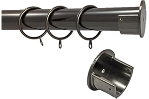 YOUR HOME ONLINE 28mm Complete Metal Recess Rings Curtain Pole Wall Brackets Chrome Brass Black (1.1m, Black Graphite Chrome)