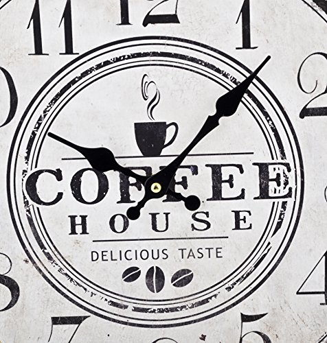 Wanduhr Coffee House Design Vintage Holz 34x34cm schwarz weiss Uhr - 2