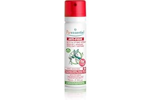 ‎PURESSENTIEL Puressentiel - Anti-Stich - Repellent - und Beruhigungsspray - Gemeine Mücken, Tigermücken, Zecken - gemäßigte und tropische Gebiete - 100% natürlicher Wirkstoff - 75 ml