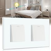 BSEED Light Switch 1 Gang 2 Ways+1 Gang 2 Way,Glass Frame Switch Switch,16A Rocker Wall Switch,White Toggle Switch 157mm