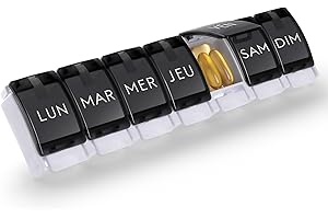 Opret Pilulier Semainier Français 7 Jours - Boîte à Médicaments Grande Capacité Facile à Ouvrir Boîte à Pilules au Design Unique (Noir)