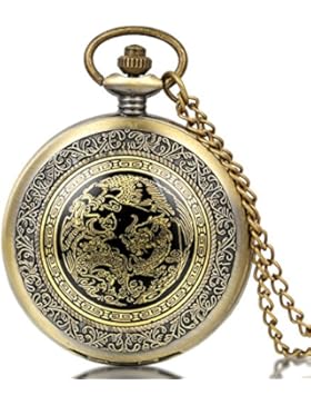 JewelryWe Retro Taschenuhr Drachen Phönix Herren Kettenuhr Analog Quarz Uhr mit Halskette Kette Pocket Watch Vatertag...