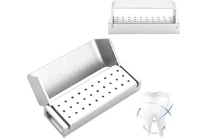 FICTORY Caja de desinfección dental Soporte, Estuche de Fresa Dental, Caja desinfección aluminio 30 agujeros Portafresas fresas dentales Herramienta dentista autoclavable (plata)