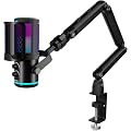 K KASONIC Microphone RGB pour Gaming avec Bras de Perche, Microphone Condensateur de Home Studio pour PC, Micro USB 24 Bits 192 kHz pour Enregistrement de Podcast, Kit de Microphone pour Streaming