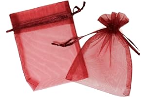 LITTLE SNOW DIRECT 10pcs 9x12cm Organza Gift Favour Bags Wedding Jewellery Drawstring Pouches - Dark Red