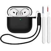 Silicone Protective Case Compatible with AirPods 4 Gen 2024 Silicone Shockproof Soft Protective Case for AirPods 4 with Cleaning Pen Front LED Visible Black
