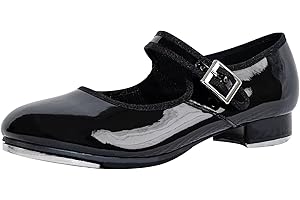flexdans Tap Shoes for Girls Boys Patent Leather Mary Jane Hook & Loop Fastener Tap Dance Shoes for Kids