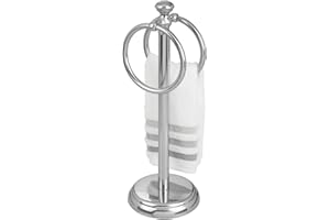 mDesign Small Hand Towel Holder — Freestanding Towel Rail for Bathroom and Dressing Table — Metal Bathroom Towel Rack — Silver