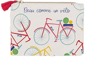 DRAGER PARIS 1886 Draeger Paris - Portamonete stampato per bicicletta, 100% cotone, con zip e pompon, 12 x 9,5 cm