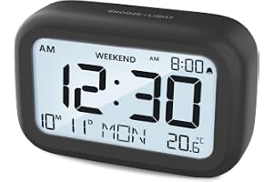 DOOMAY Digital väckarklocka sängbord – batteridriven klocka med LCD-display volym justerbar snooze och weekendläge för sovrum